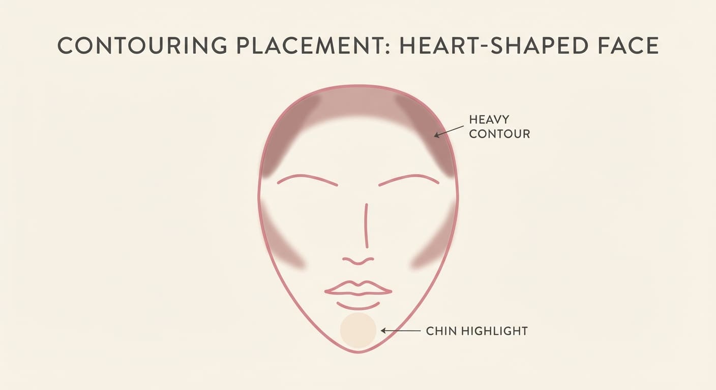 Contouring placement diagram for heart face shape