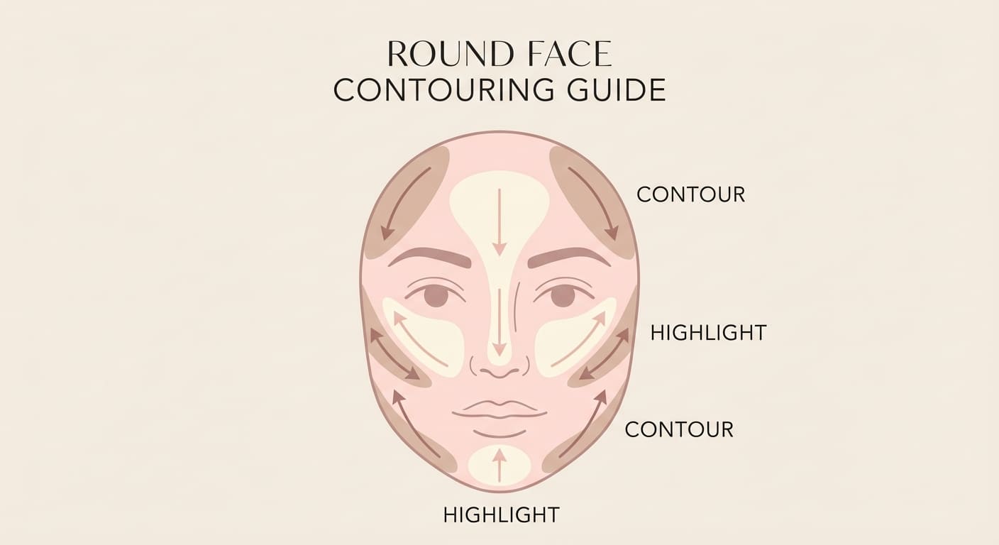 Contouring placement diagram for round face shape