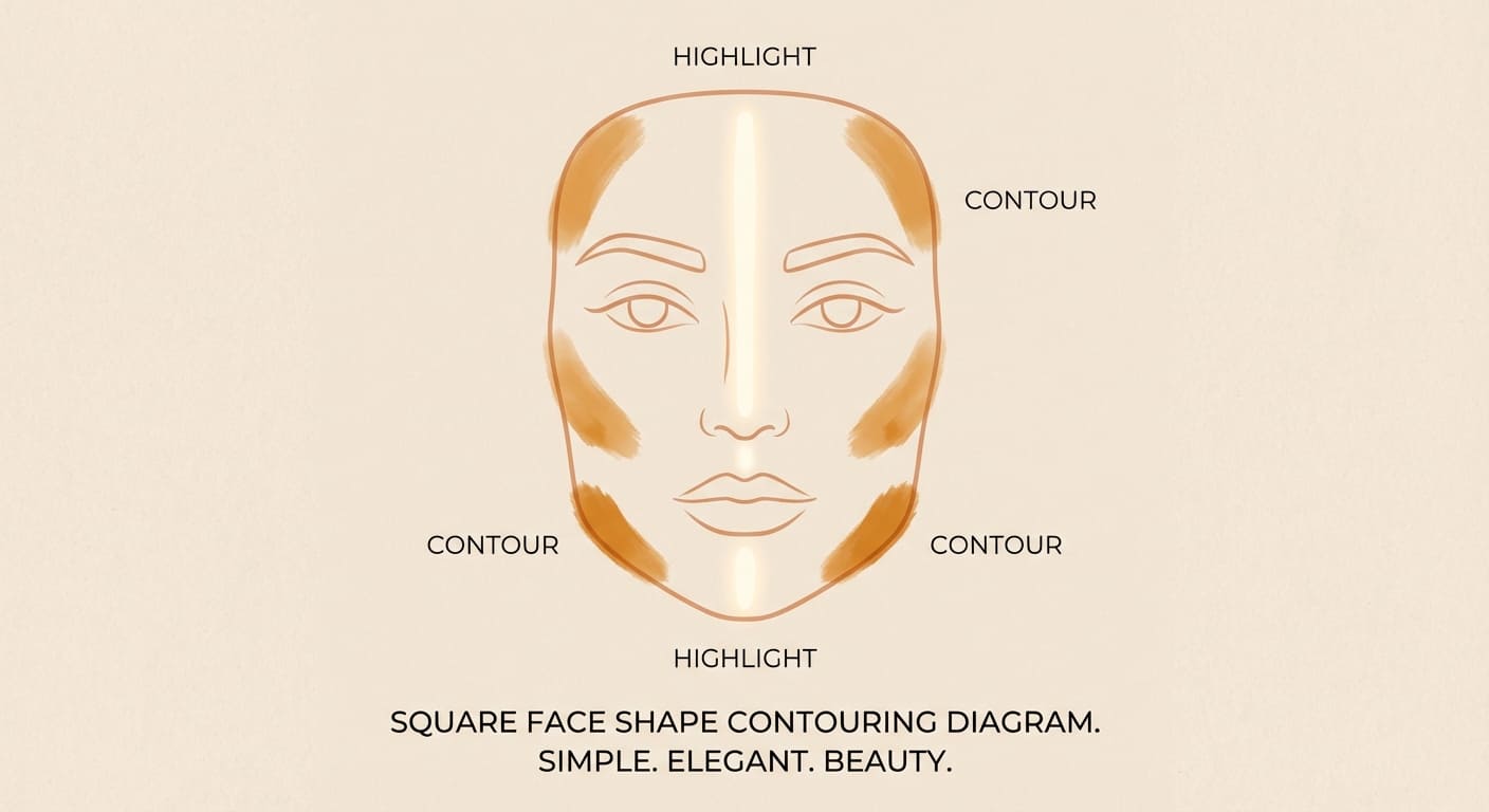Contouring placement diagram for square face shape